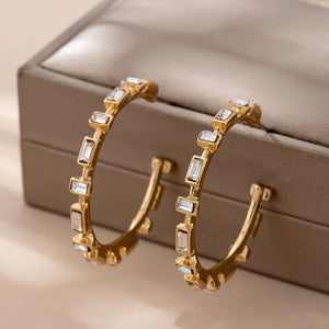 Gold Classic Baguette Hoop Earring