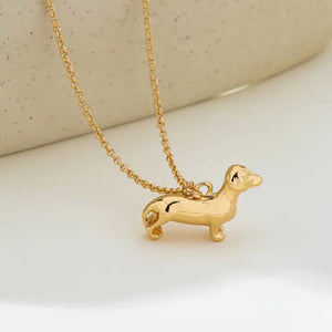 Gold Dachshund Dog Pendant Necklace
