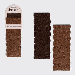Kitsch Wide Lace Elastic Headbands - Mocha & Chocolate