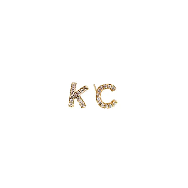 Gold KC Rhinestone Stud Earrings
