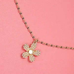 Gold Pearl Flower Charm Necklace