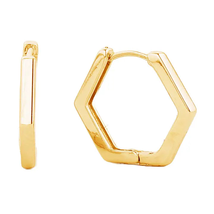 Hexagon Shaped Huggie Earring - Gold