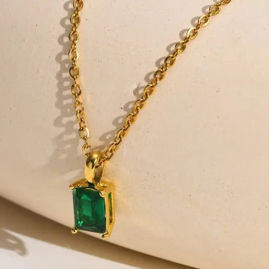 18K Stainless Steel Emerald Cut Pendant Necklace