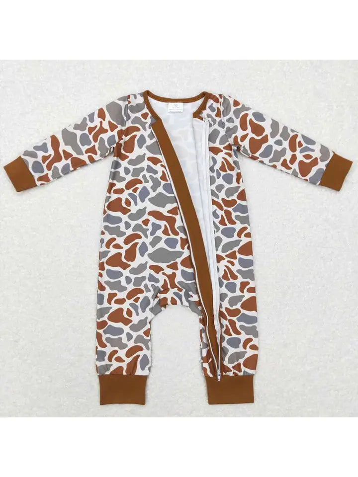 Infant Boys Brown Camo Zip Sleepers Romper