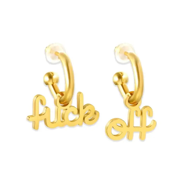 Eff Off Gold Script Huggie Earring