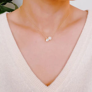 Gold Single Pearl + Diamond Necklace