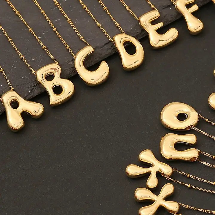 Stainless Steel Balloon Bubble Initial Necklace