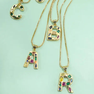 Multi Color Initial Rhinestone Necklace
