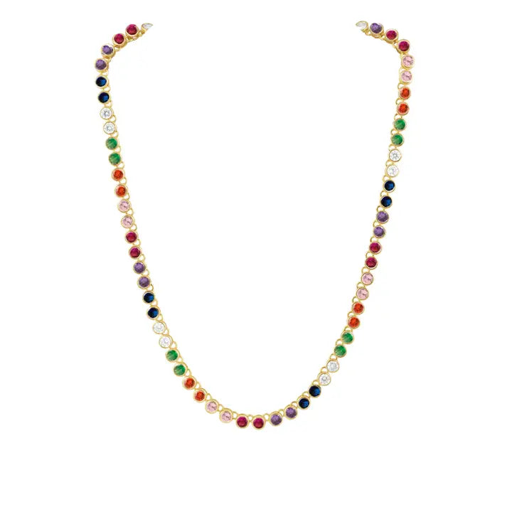 Sahira Rainbow Bezel Tennis Necklace