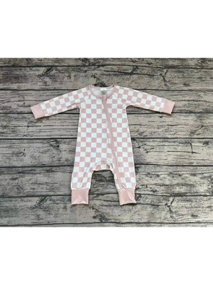 Infant Khaki Checkered Long Sleeve Zip Sleeper