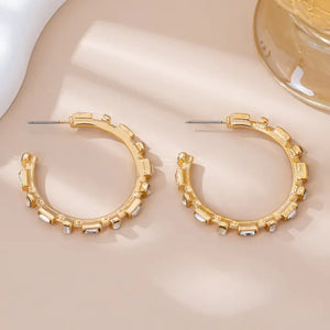 Gold Classic Baguette Hoop Earring