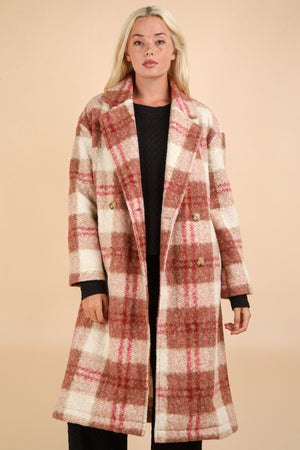 Plus Rose Mix Plaid Button Down Coat