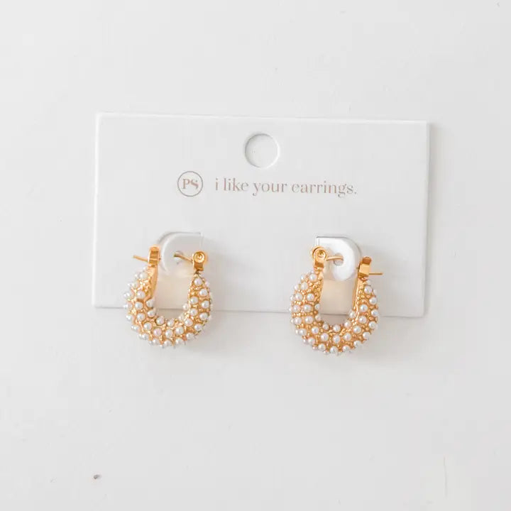 Gold Huggie Pearl Earrings
