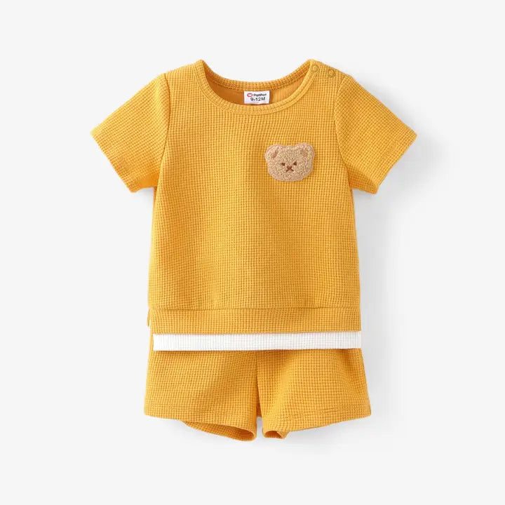 Baby Yellow Bear Embroidery Tee & Shorts Set