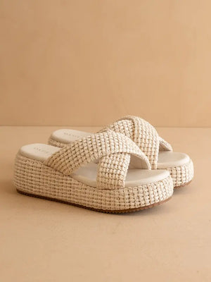 Oasis Society Ivory Raffia Platform Sandals