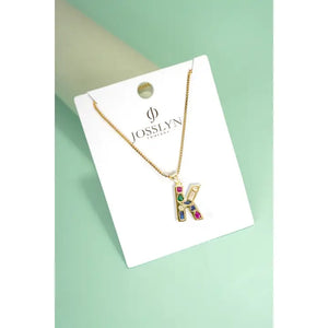 Multi Color Initial Rhinestone Necklace