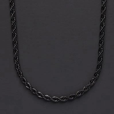 Mens Black Stainless Steel Rope Chain