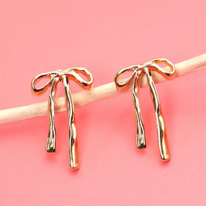 Long Bow Ribbon Stud Earrings