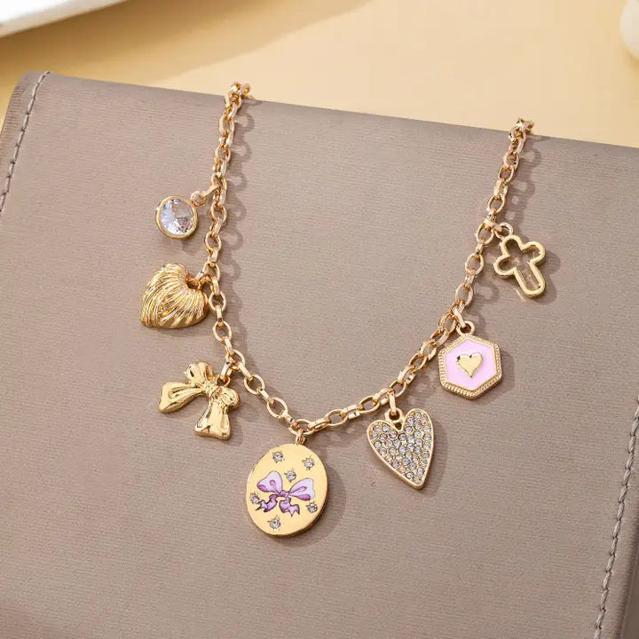 Gold Romantic Flower Charm Necklace