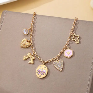 Gold Romantic Flower Charm Necklace