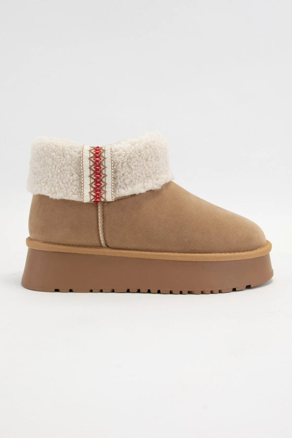 Camel Sherpa Top Platform Mini Boot