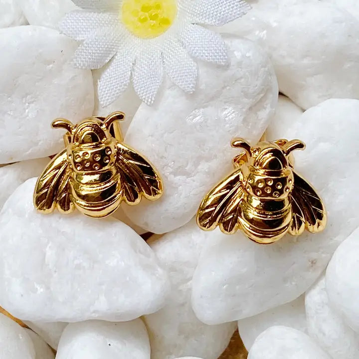 Gold Bumble Bee Stud Earrings