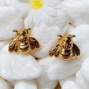 Gold Bumble Bee Stud Earrings