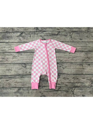 Infant Pink Checkered Long Sleeve Zip Sleeper