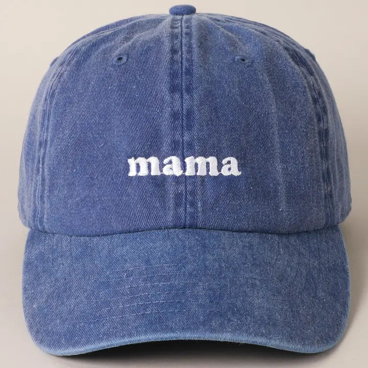 Mama Embroidered Cotton Baseball Cap - Blue