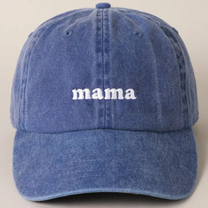 Mama Embroidered Cotton Baseball Cap - Blue