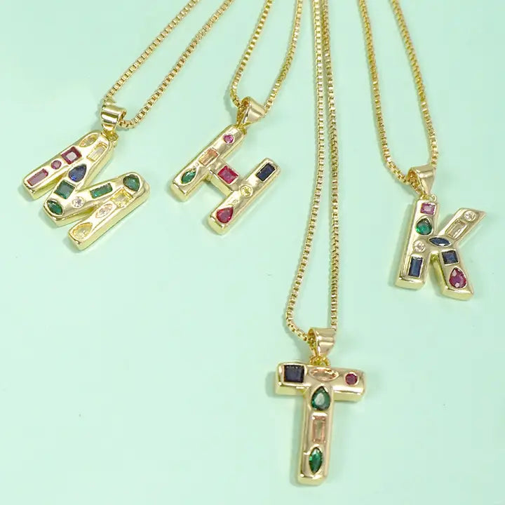 Multi Color Initial Rhinestone Necklace