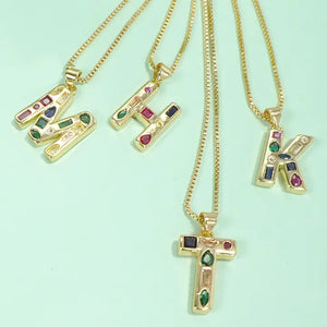 Multi Color Initial Rhinestone Necklace