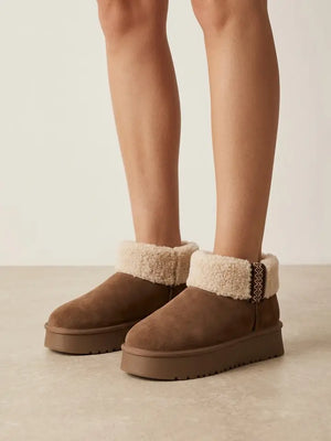 CCOCCI Mocha Sherpa Cuffed Platform Boot