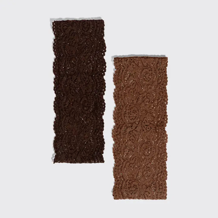Kitsch Wide Lace Elastic Headbands - Mocha & Chocolate