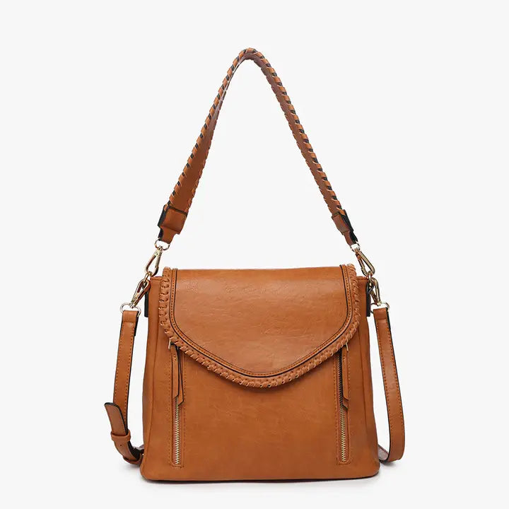 Jen & Co Lorelei Double Zip Whipstitch Trim Crossbody