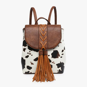 Straw Backpack w/ Vegan Leather Detail