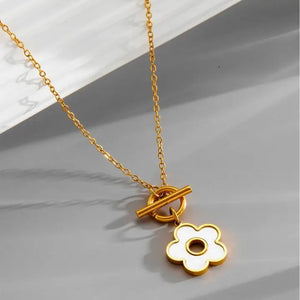 Stainless Steel Flower Toggle Necklace