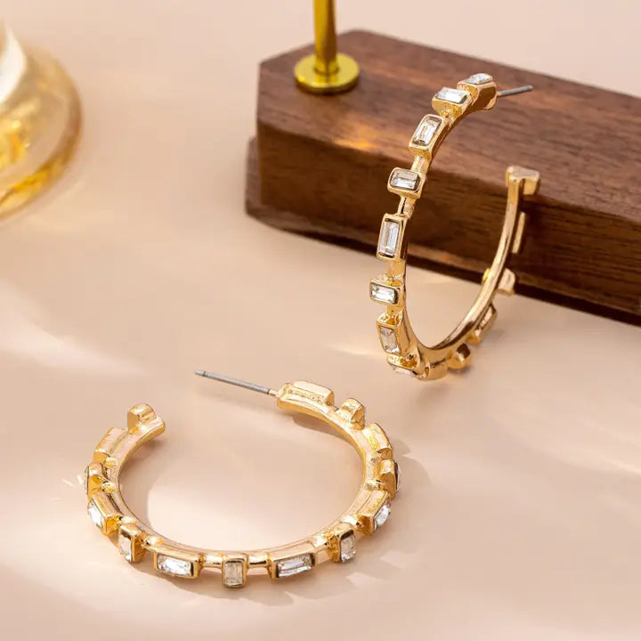 Gold Classic Baguette Hoop Earring
