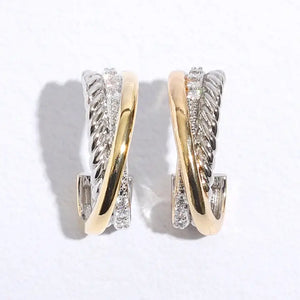 Crossed Solid Line Twisted Line Cz Post Earrings