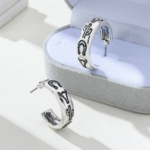 Cowgirl Engraved Silver Hoop Earrings