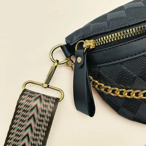 Black Checkered Crossbody Belt Bag w/ Chain