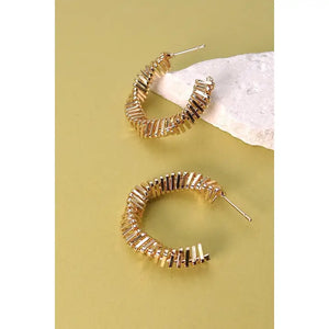 Gold Spiral Twist Geo Hoop Earrings