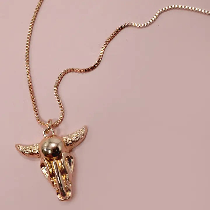 Gold Bull Head Charm Necklace
