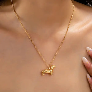Gold Dachshund Dog Pendant Necklace