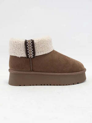 CCOCCI Mocha Sherpa Cuffed Platform Boot
