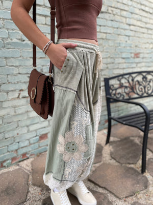 POL Sage Patchwork Rib Knit Joggers