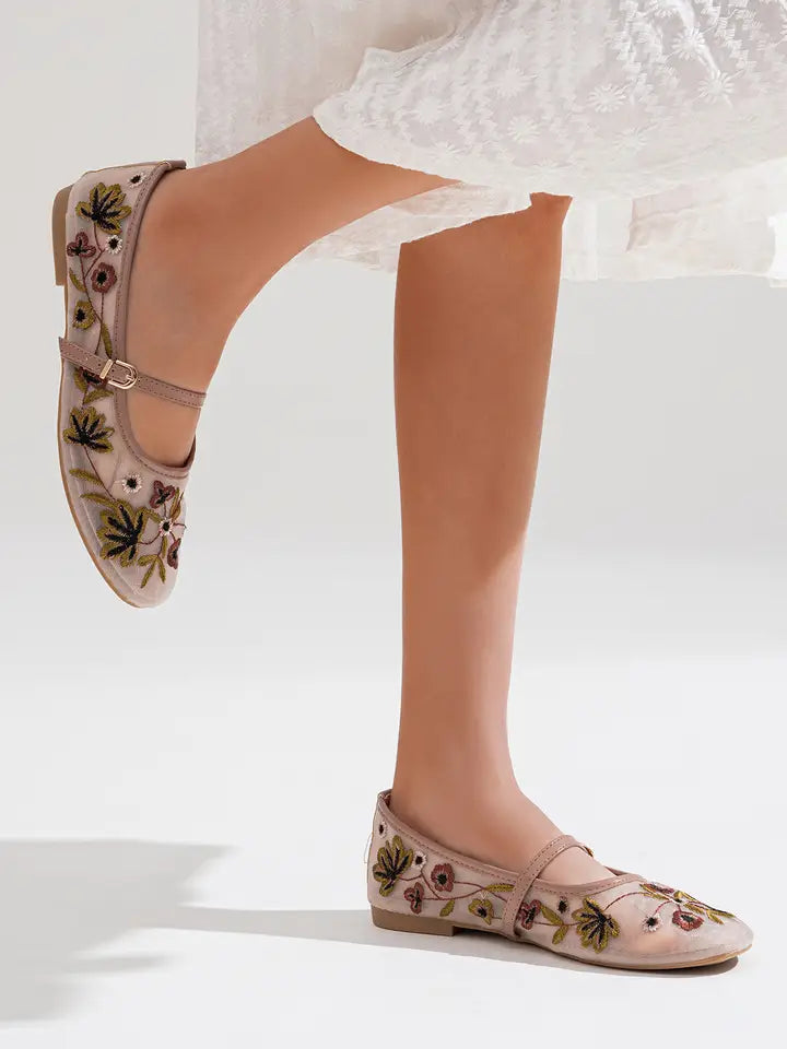 Floral Embroidery Ballet Flats