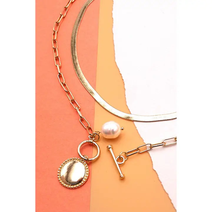 Double Row Circle Pearl Pendant Necklace