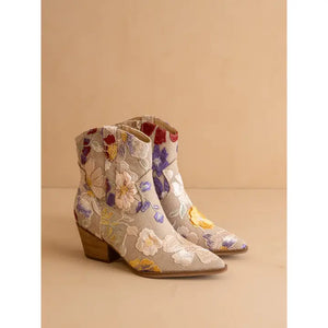 Taupe Floral Applique Western Boot