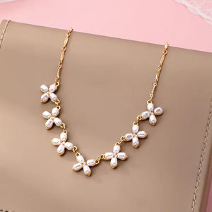 Gold Delicate Pearl Flower Necklace
